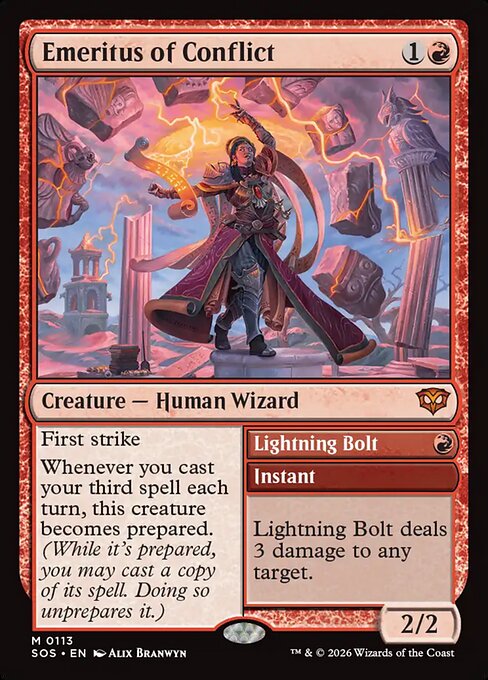 Emeritus of Conflict // Lightning Bolt — SOS #113 — Non-Foil